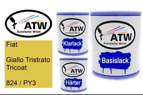 Fiat, Giallo Tristrato Tricoat, 824 / PY3: 1L Lackdose + 1L Klarlack + 500ml Härter - Set, von ATW Autoteile West.